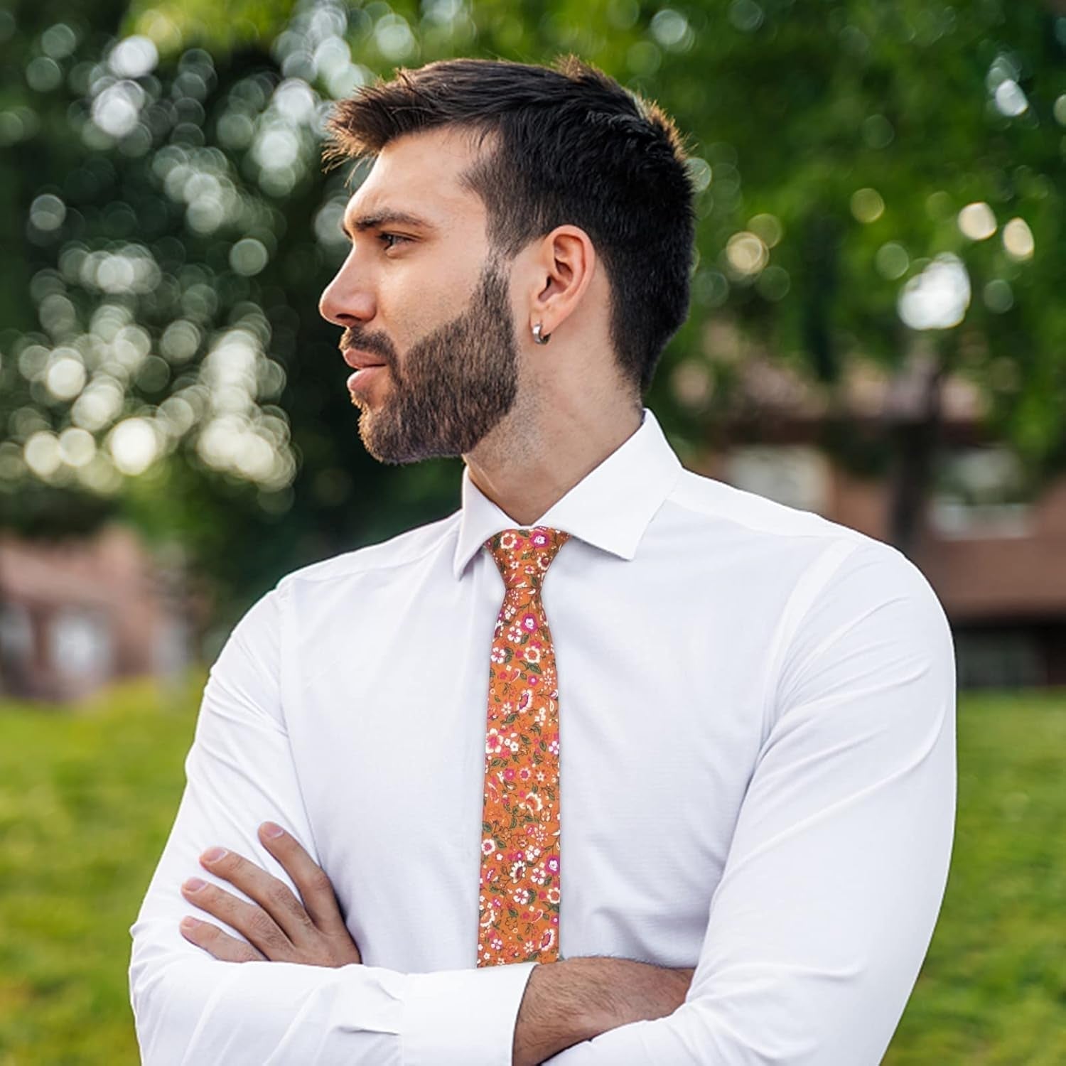 Men'S Cotton Floral Neck Tie 2.56'' Printed Skinny Tie