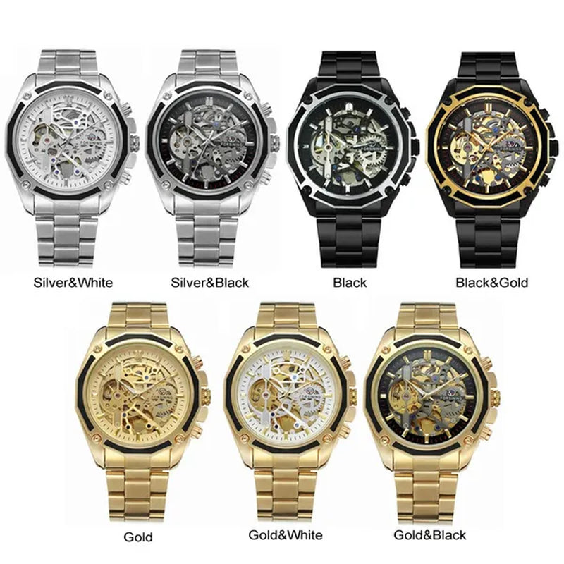 Top Forsining Mechanical Watches Automatic Men's Skeleton Waterproof Stainless Steel Watch Relogio Masculino