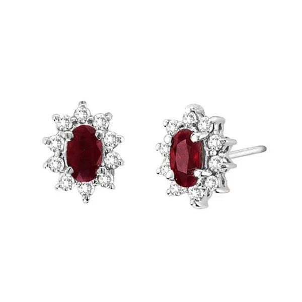 0.70 Ct. Diamond And Natural Heated Ruby Earring In 14K Gold