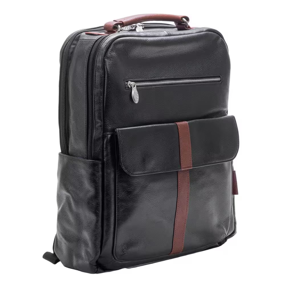 Logan, Pebble Grain Calfskin Leather, 17 In. 2-Tone, Dual-Compartment, Laptop and Tablet Backpack, Black (19082)