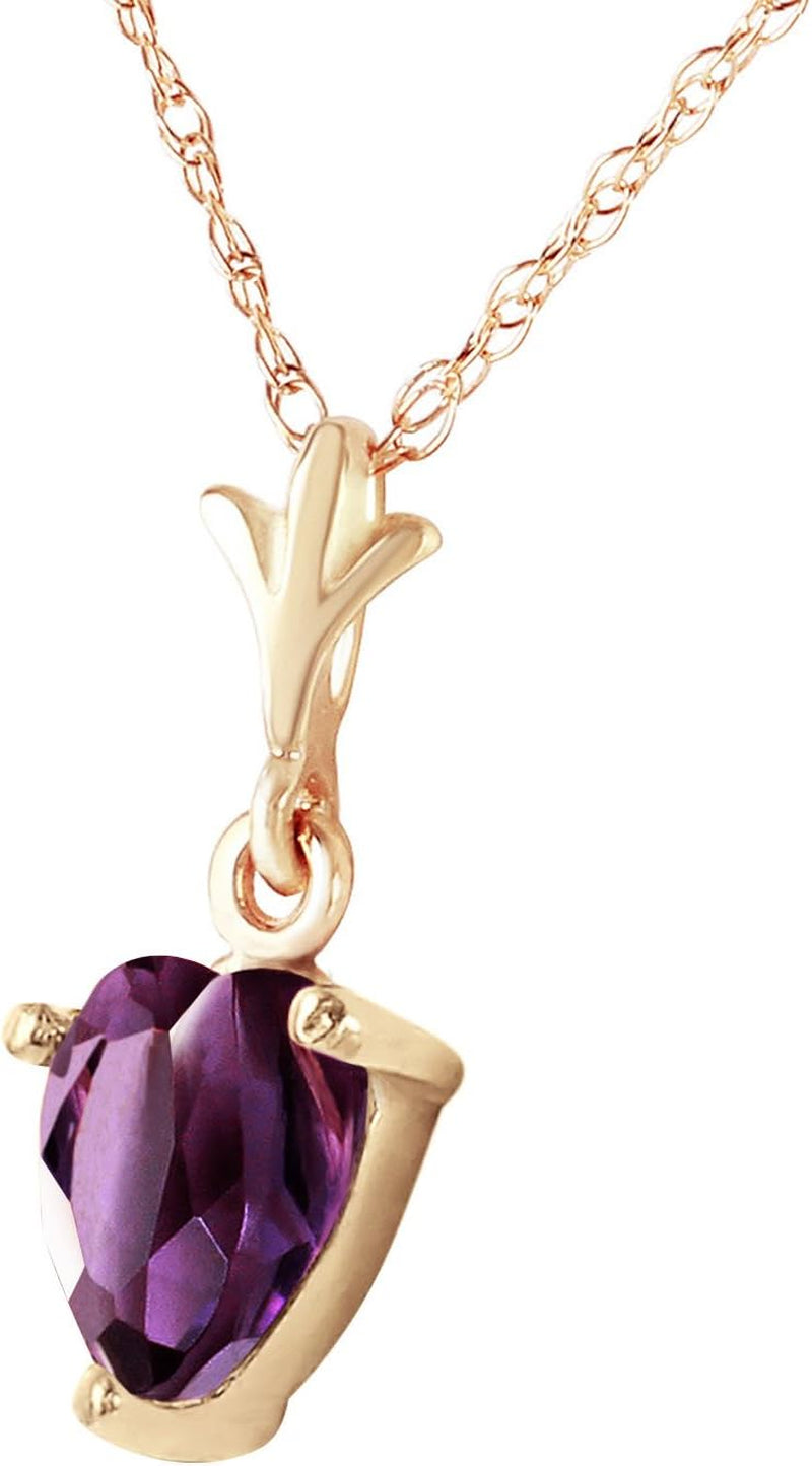14K Solid Yellow Gold Heart-Shaped Natural 1.15 Carat Purple Amethyst Pendant Necklace