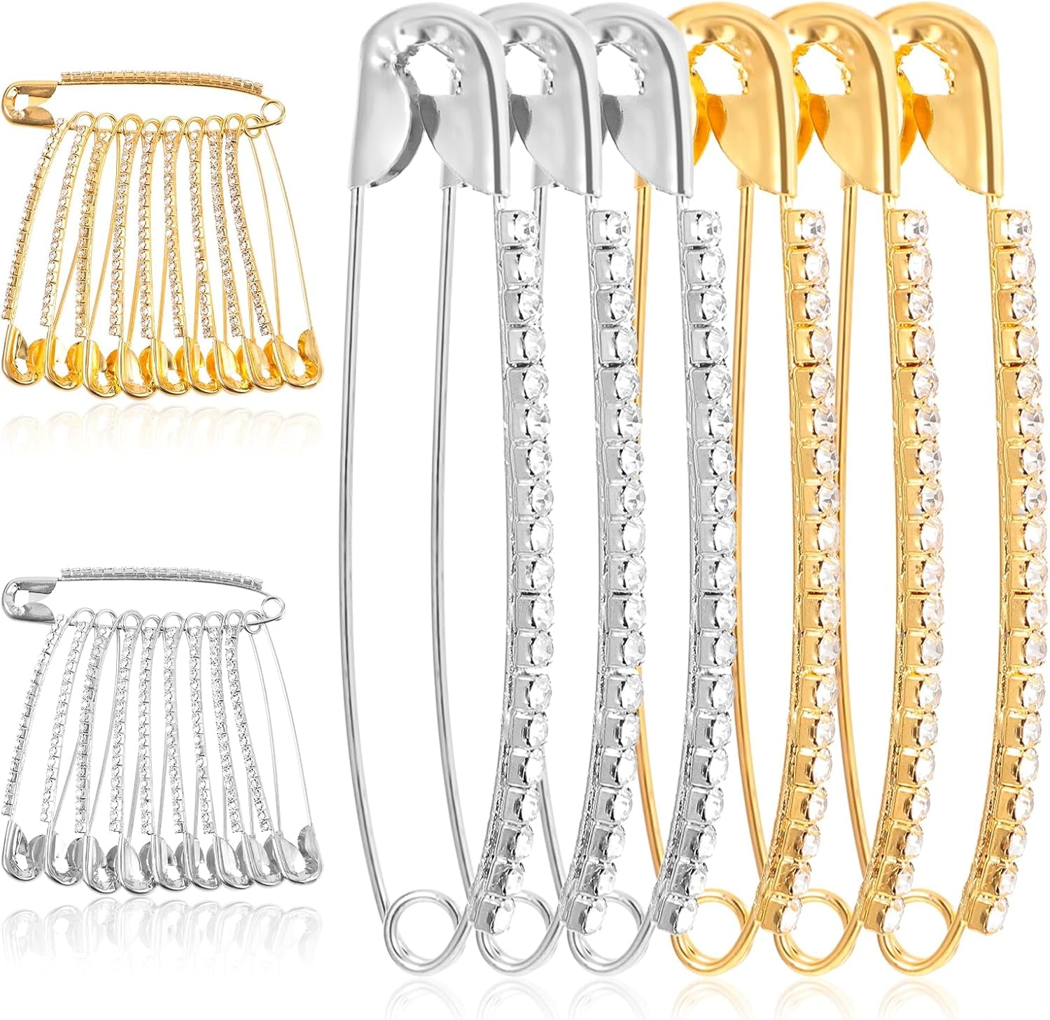 20 Pcs Rhinestone Safety Pin Brooch, Hat Sliver Clips for Women Men Elegant Jewelry Gold Brooches Scarf Sweather Suit Dress Decor Dating Shopping