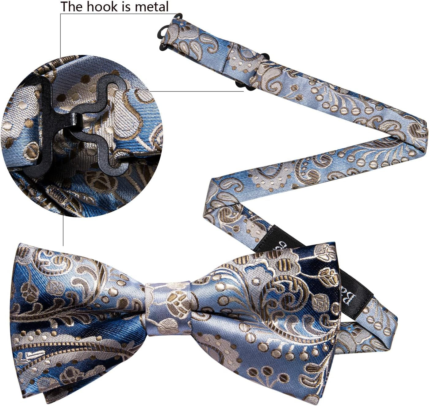 Paisley Striped Bow Tie for Men Silk Pre-Tied Bowtie Pocket Square Cufflinks Set Formal Wedding Party Prom