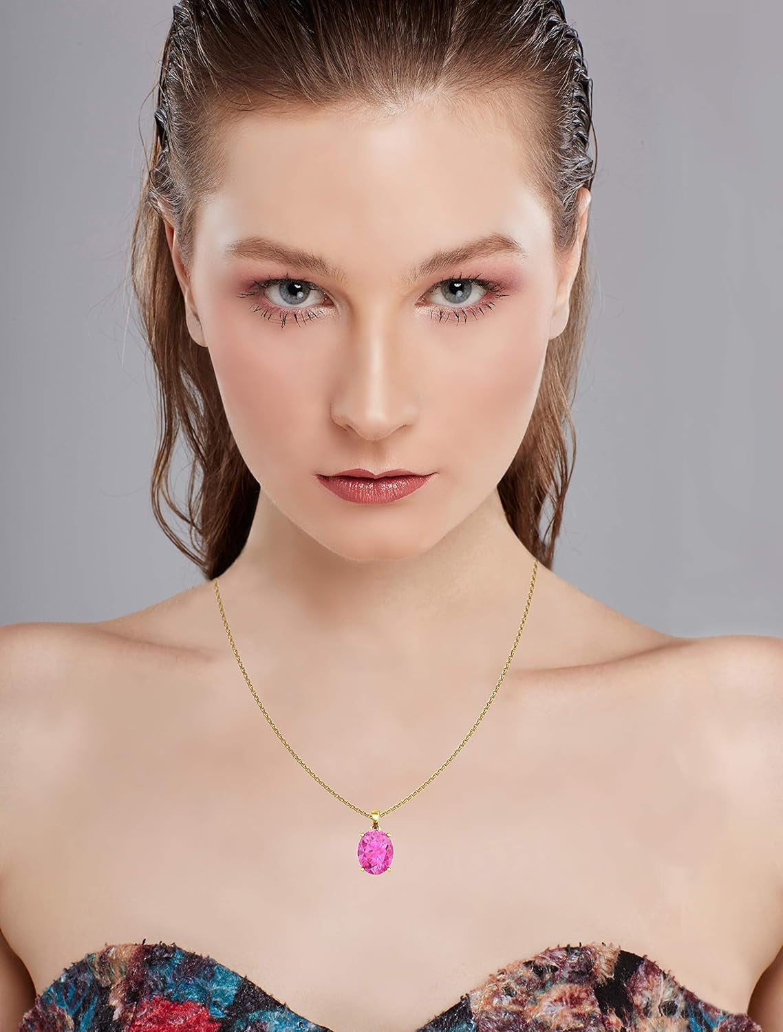 Women'S Pendant Necklace, 14K Yellow Gold/White Gold Hanging Jewelry with 7Mm Precious/Semi-Precious Oval Birthstone Gemstone & 18" Loose Rope Chain with Lobster Claw