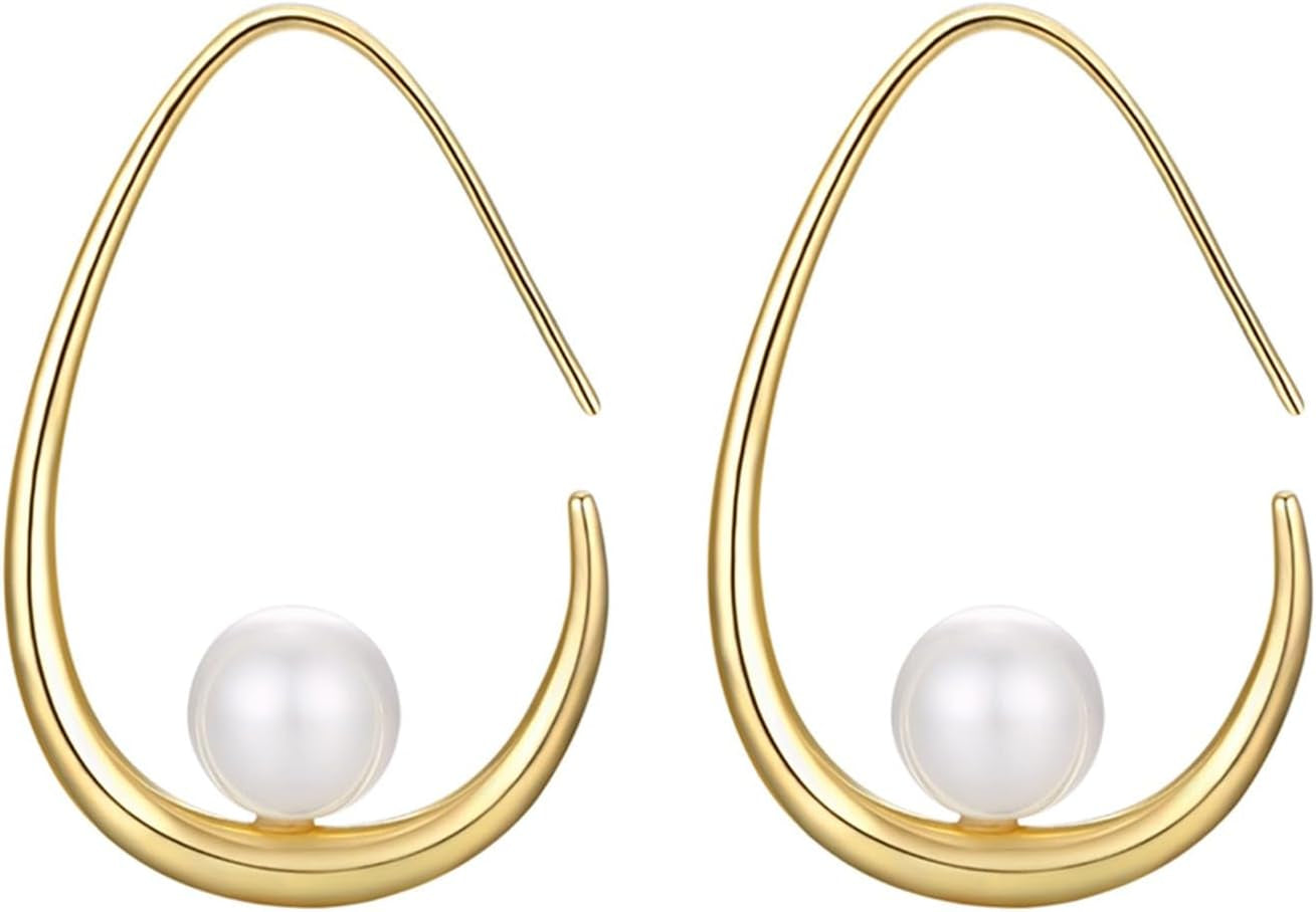 14K Gold Plated Lightweight Pearl Earrings,Trendy Jewelry,Teardrop Hoop Earrings for Women,Pearl Drop Earrings,Elegant Jewelry for Gifts