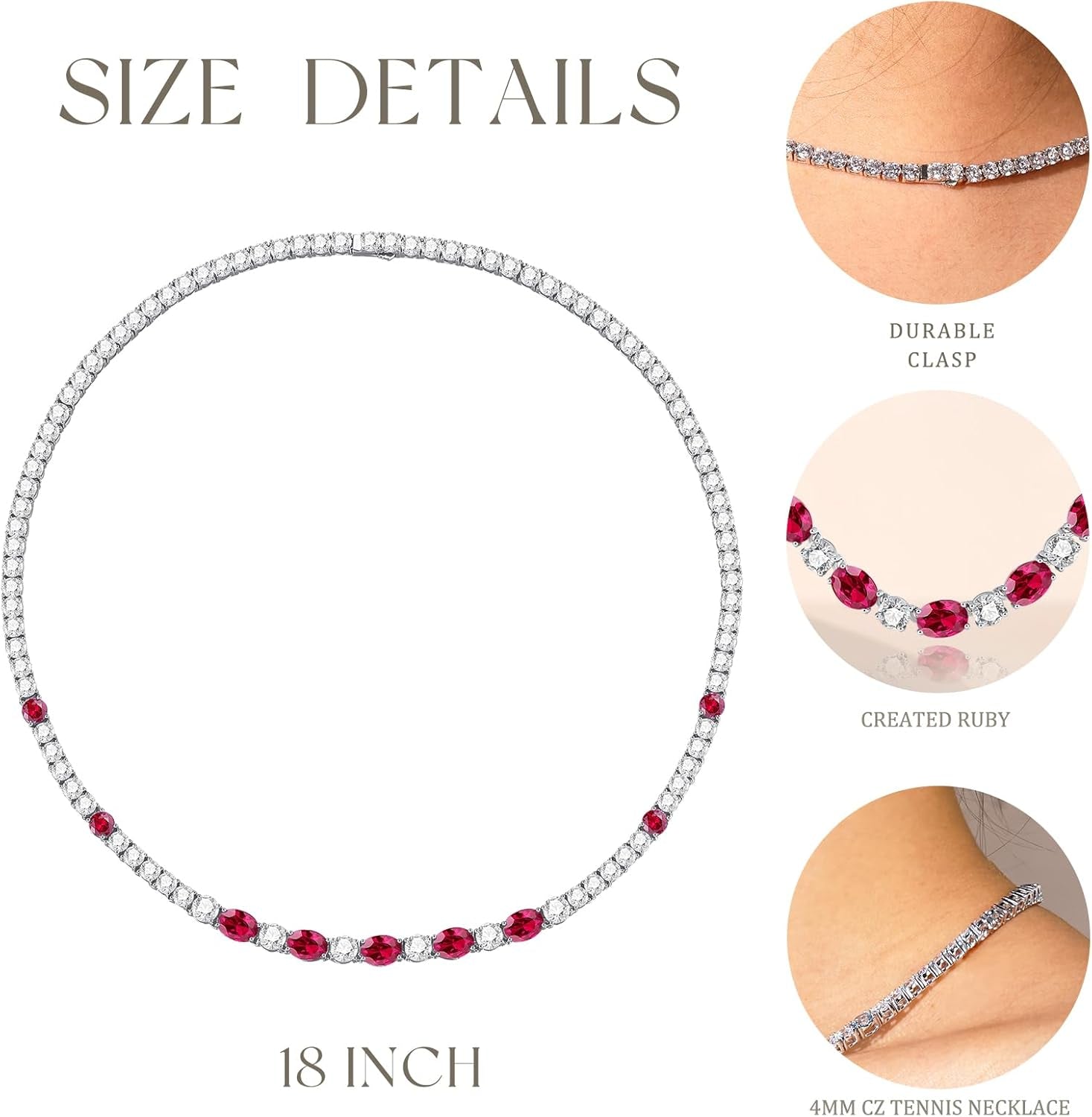 Sterling Silver Tennis Necklace 4Mm 18 Inch Birthstone Necklace with 6 * 8Mm Oval Gemstone Luxury Fine Birthday Jewelry Gifts for Women