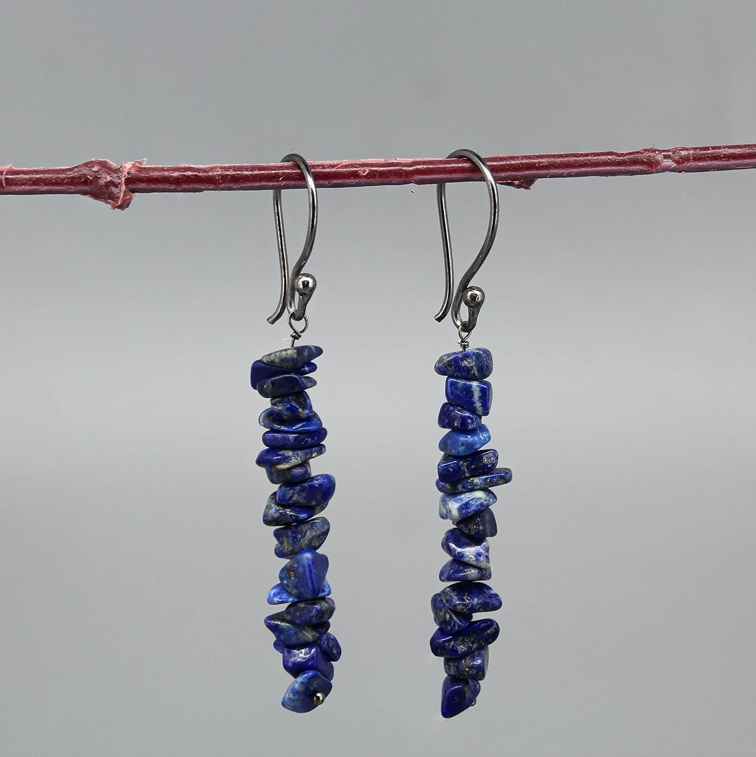 Gempires Blue Crystal Drop Dangle Earrings Lapis Lazuli Gemstone Jewelry September Birthstone Gifts Hypoallergenic Black Plated Minimalist Earrings for Women