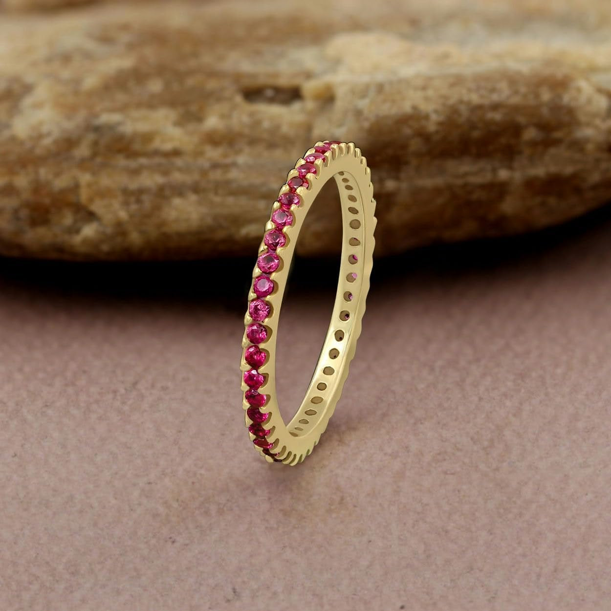 Yellow & White Gold Plated Created Ruby/Blue Sapphire/Simulated Diamond/Pink Sapphire/Emerald Stone Stackable Ring Eternity Bands for Women - Birthstone Ring Jewelry - Gift for Her