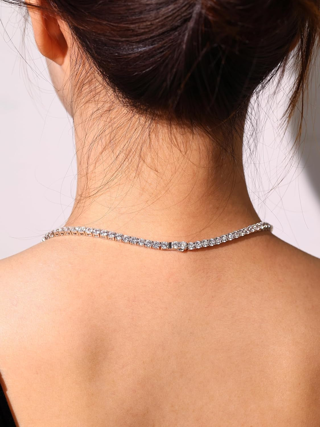 Sterling Silver Tennis Necklace 4Mm 18 Inch Birthstone Necklace with 6 * 8Mm Oval Gemstone Luxury Fine Birthday Jewelry Gifts for Women
