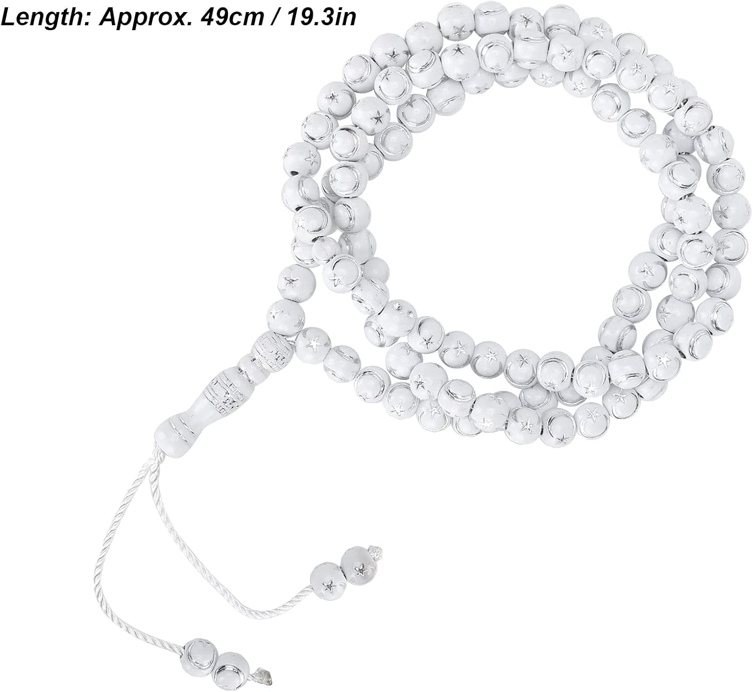 Islamic Prayer Beads, Muslim Rosary Beads 99 Grains Resin Gilding Religious Article(White)