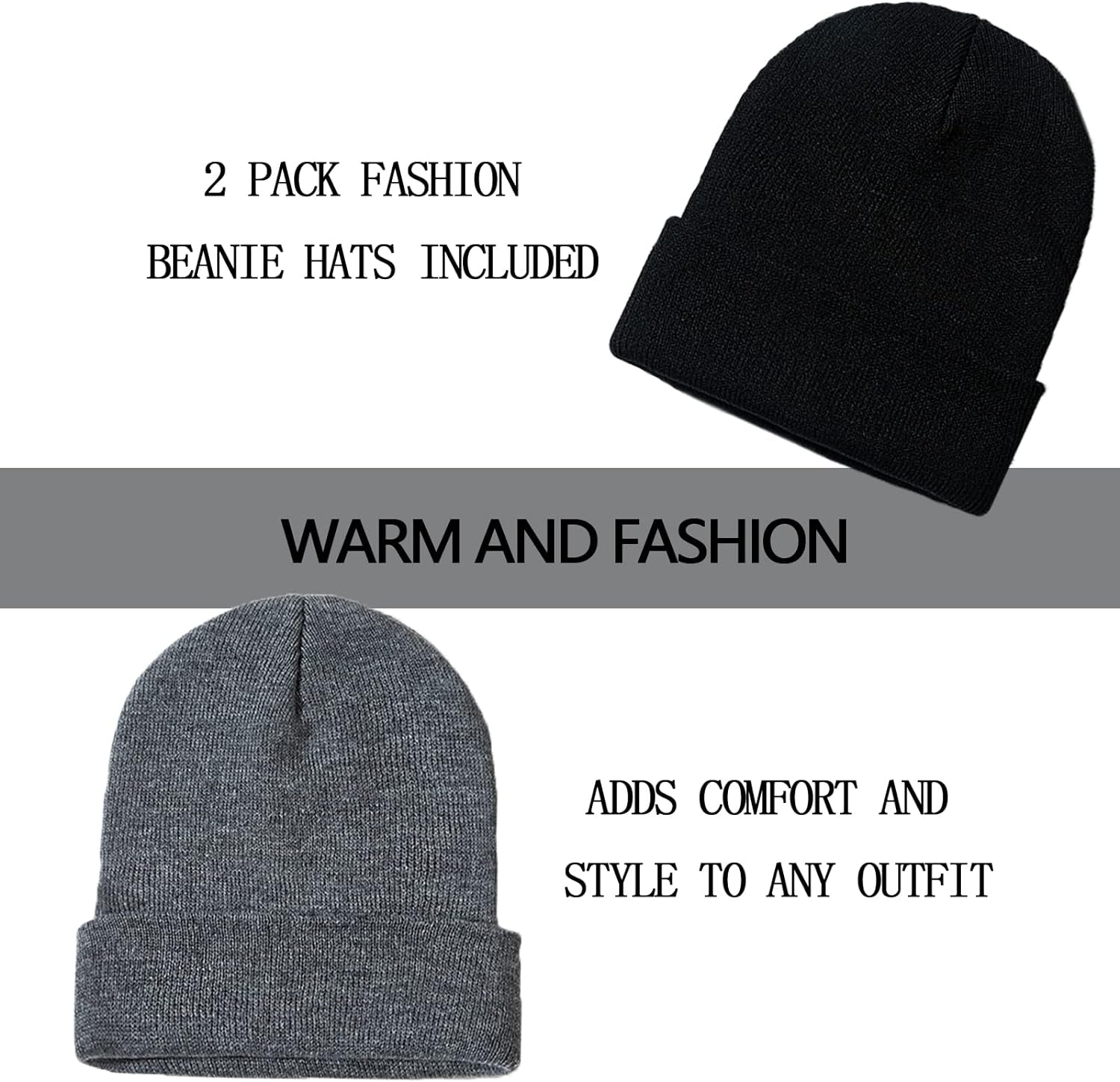 1&2 Pack Beanie for Men Women Slouchy Beanie Hats Winter Knit Caps Soft Ski Hat Unisex