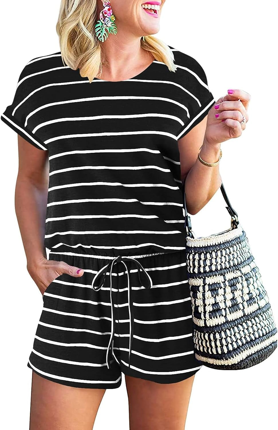 Rompers for Women Summer 2025 Casual Dressy One Piece Tshirt Short Pants Jumpsuit Beach Vacation Outfit Clothes