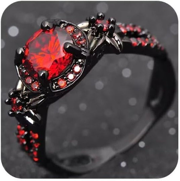Duan Finger Rings White Fire Opal CZ Fashion round Red Ruby Ring Women'S 10KT Black Gold Filled Wedding Jewelry Size 6-10