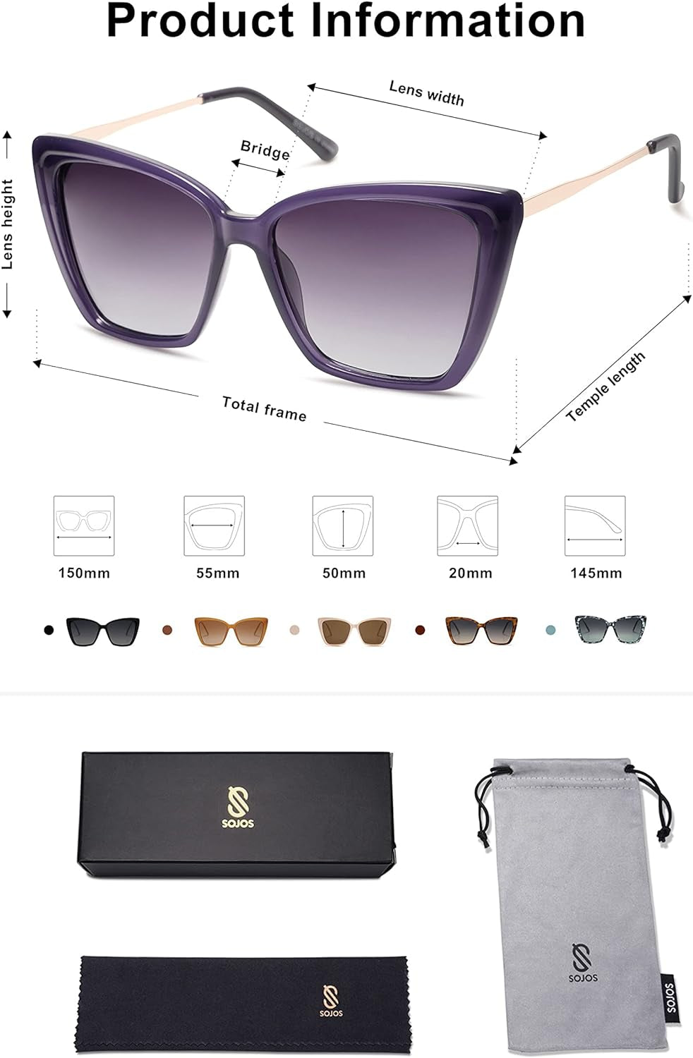 Trendy Polarized Sunglasses For Women Retro Womens Oversized Square Cat Eye Sun Glasses UV Protection SJ2206