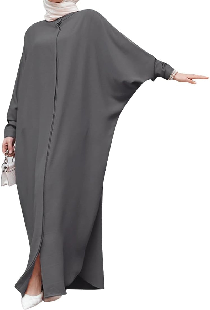 Women'S Muslim Dress Ramadan Abaya Batwing Sleeve Henley Shirt Prayer Kaftan Dubai Islamic Dress