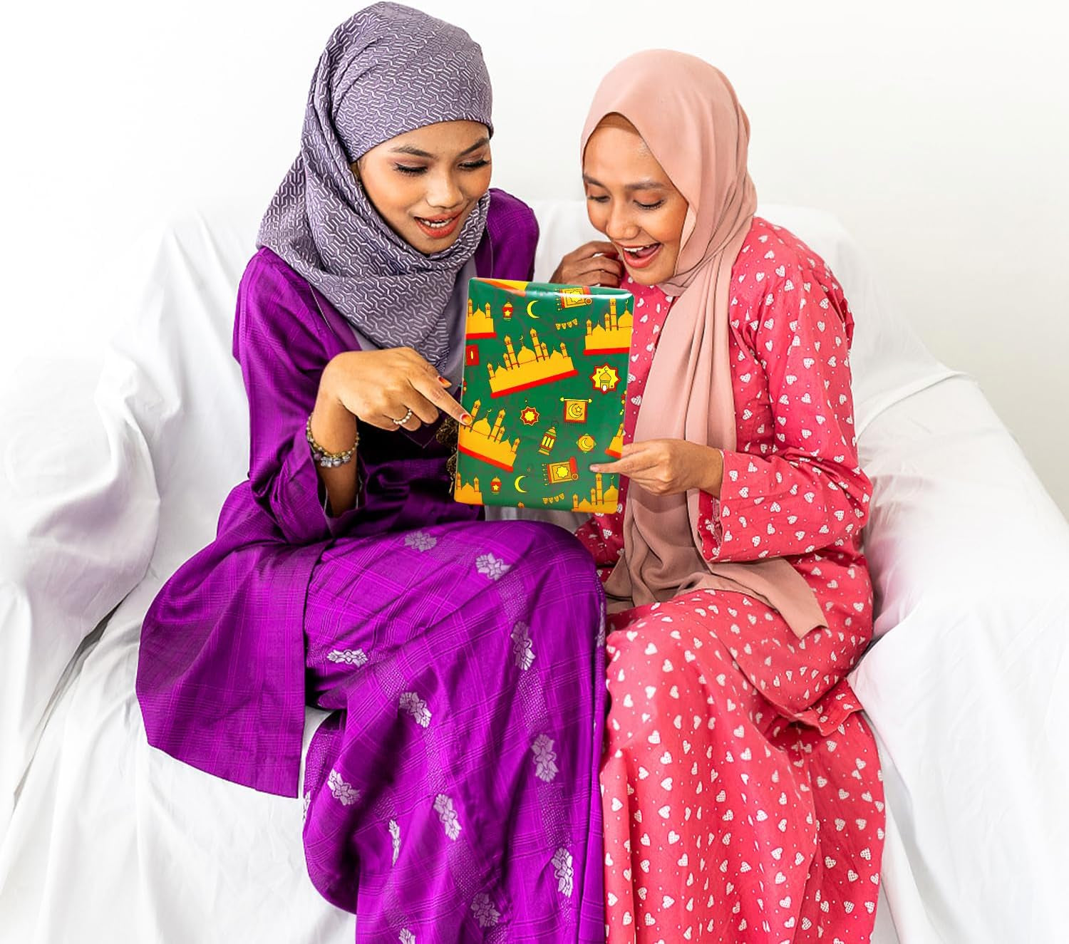 8 Sheets Eid Gift Wrapping Paper, 4 Designs Ramadan Wrapping Paper, Moon Mosque Eid Mubarak Folded Flat 20X28 Inches Gift Wrap for Kids Islam Ramadan Holiday Party Celebration Decorations