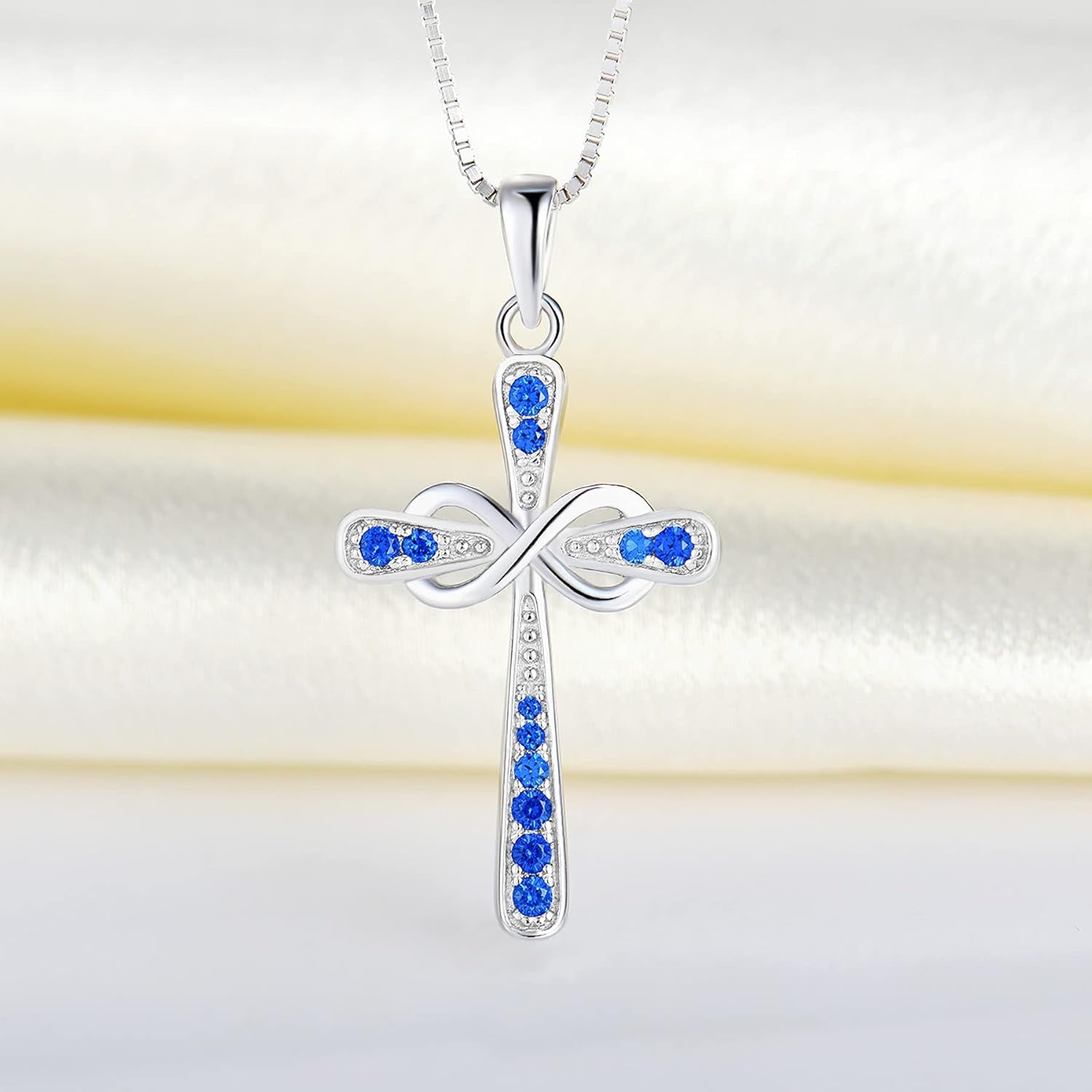 Women'S Cross Necklace 925 Sterling Silver Infinity Pendant Birthstone Criss Jewelry
