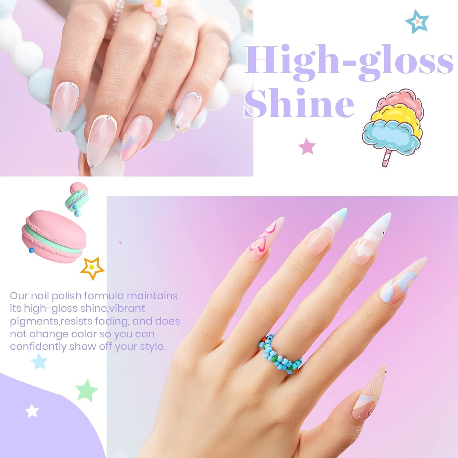 Beetles Pastel Gel Nail Polish,6 Colors Macaron Pink Blue Green Yellow Purple Soft Pastel Gel Polish Soak Off Uv Gel Manicure Spring Gel Polish Nail Art Design DIY Home Salon Gift for Women Girl