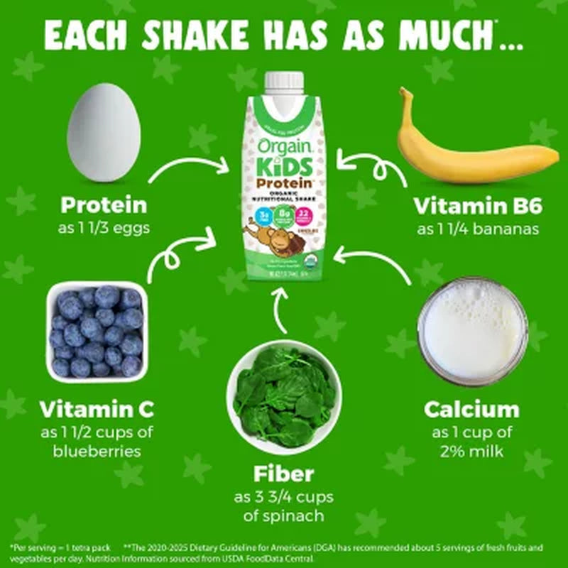 Orgain Kids 8G Protein Organic Nutritional Shake, Chocolate 8.25 Fl. Oz.,12 Pk.