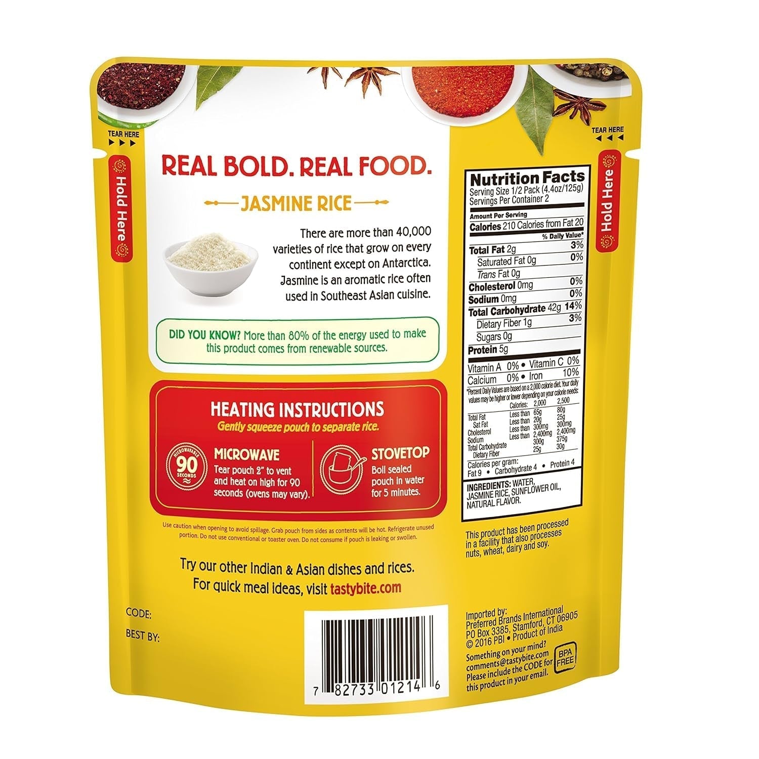 TASTYBITE Organic Jasmine Rice, 8.8 OZ