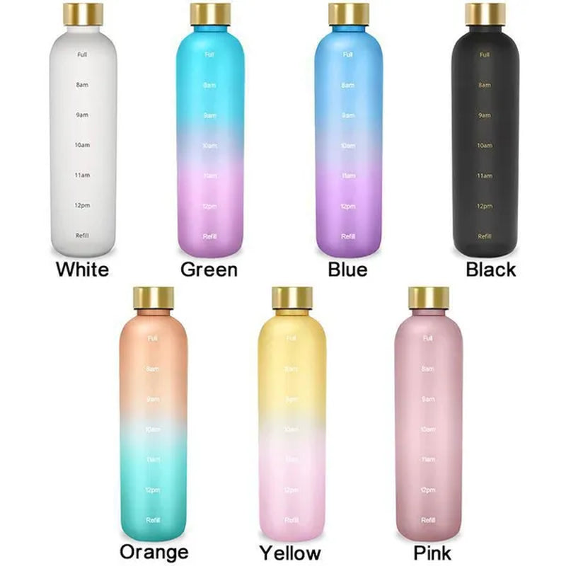Water Bottle with Time Marker, 32oz Motivational Water Bottle, Reusable Spill-Proof Frosted Plastic Water Bottle for Gym, Sports, Travel, Fitness, School and Work