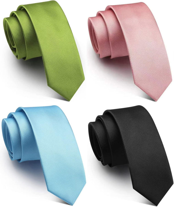 Lot 4 PCS Classic Men'S Skinny Width 2.3" Slim Necktie Solid Color Tie