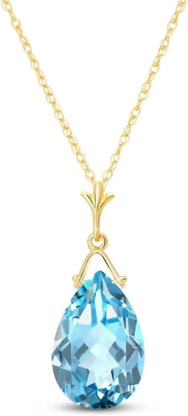 Natural Blue Topaz Drop Pendant Necklace, 5.10 Carat Ctw, 9K Solid Gold, 15 X 10 Mm Pear Shape Flat Briolette Cut