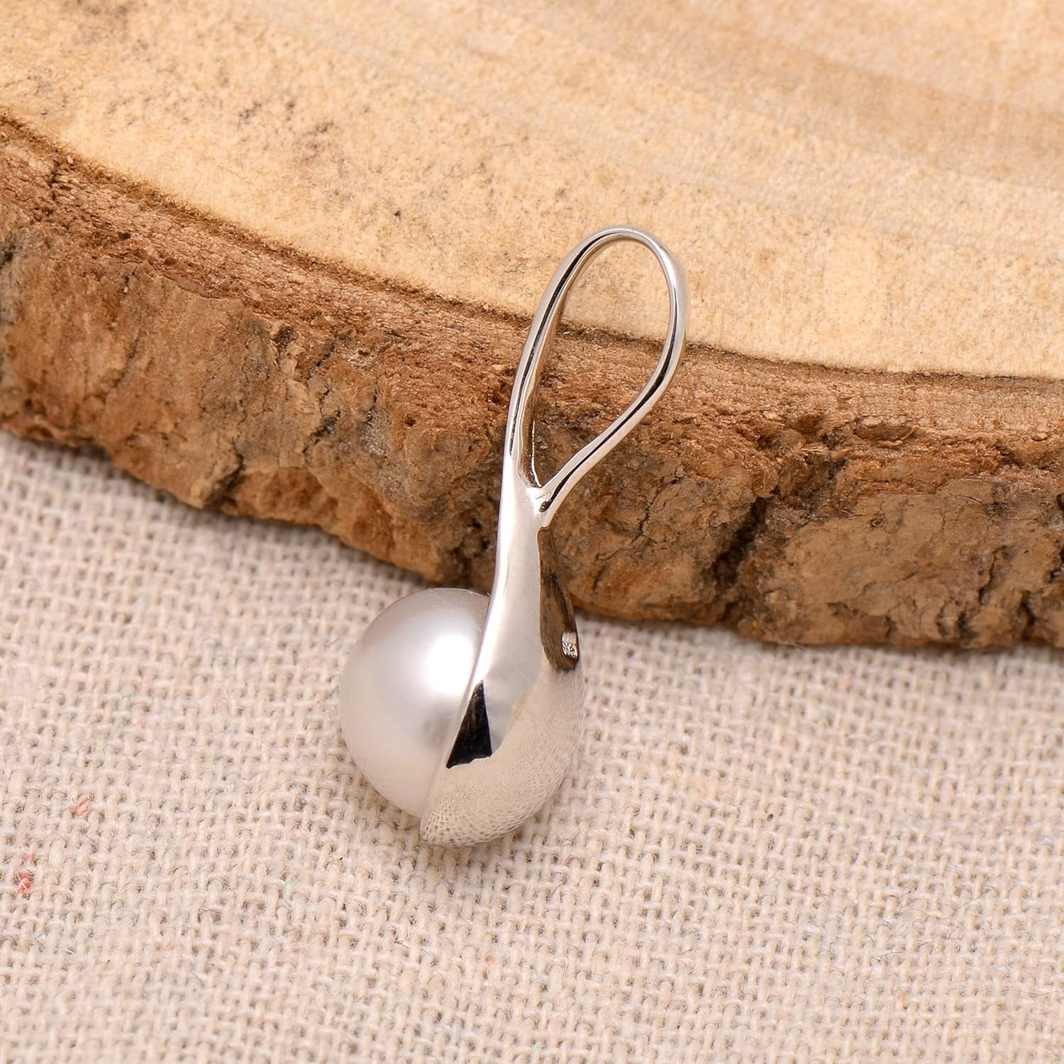 925 Sterling Silver Spoon Shape Cultured White Pearl Pendant Necklace for Women