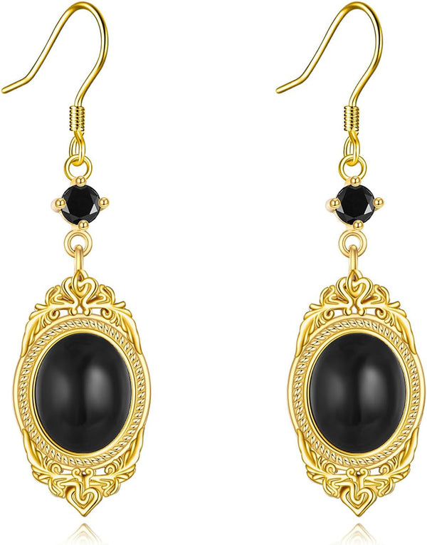 Black Onyx Earrings Sterling Silver Onyx Dangle Earrings Victorian Earrings Vintage Retro Style Earrings Onyx Jewelry Gifts for Women Girls