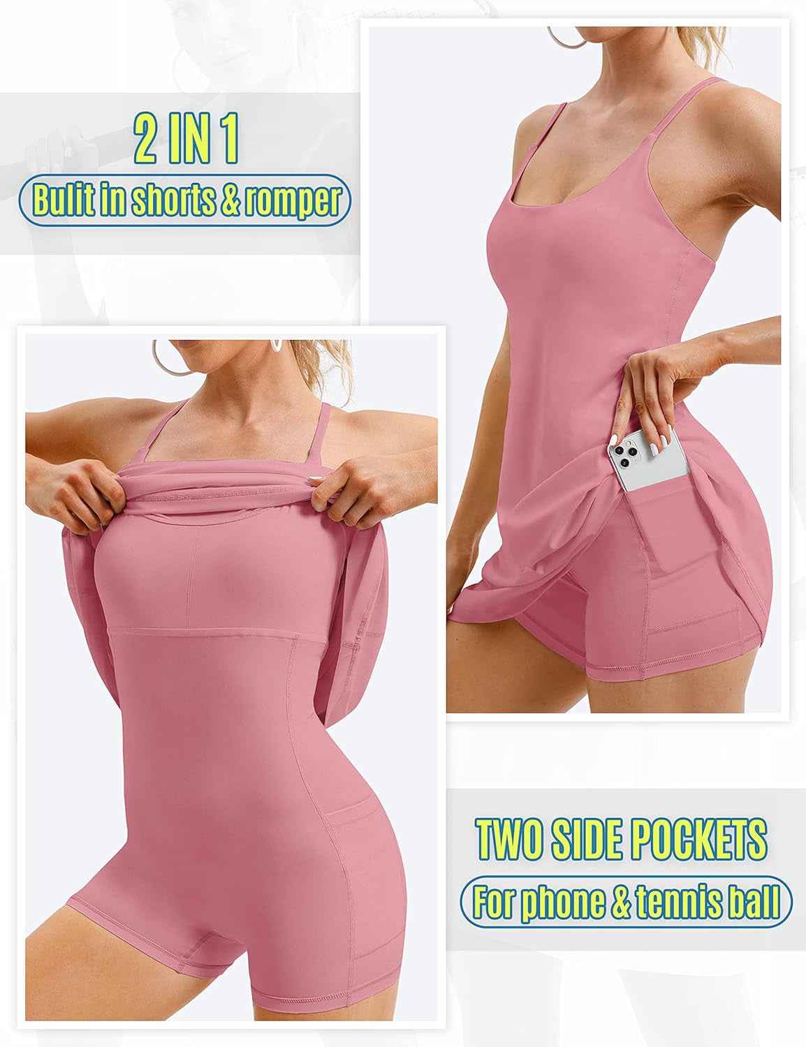 Womens Tennis Dress, Workout Dress with Built-In Bra & Shorts Pockets Summer Dress for Golf Athletic Dresses for Women