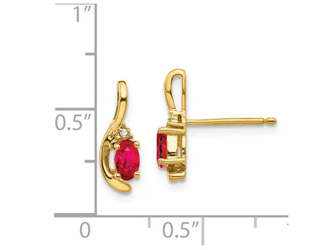 Natural Red Ruby 1/2 Carat (ctw) Oval Stud Earrings in 14K Yellow Gold with Accent Diamonds