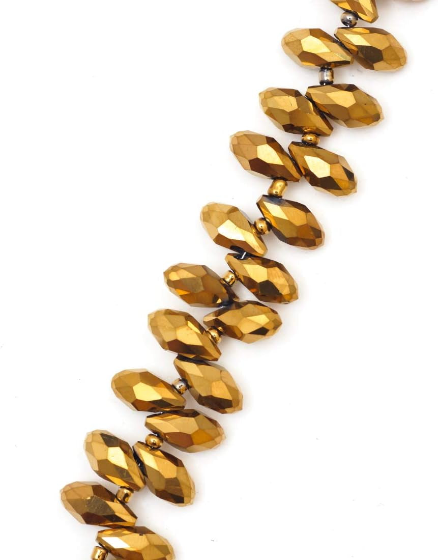2 Strands Czech 12Mm Faceted Teardrop Briolette Crystal Glass Loose Beads Pendant Drop Spacer Bulk Gold Aurum (186-190Pcs) for DIY Jewelry Making CCT2-33