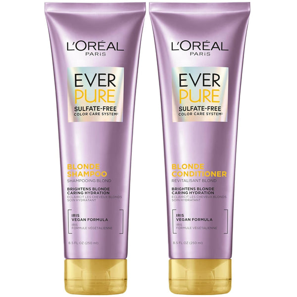 Blonde Sulfate Free Shampoo and Conditioner for Color-Treated Hair, Neutralizes Brass + Balances, Everpure, 8.5 Fl Oz, Set of 2