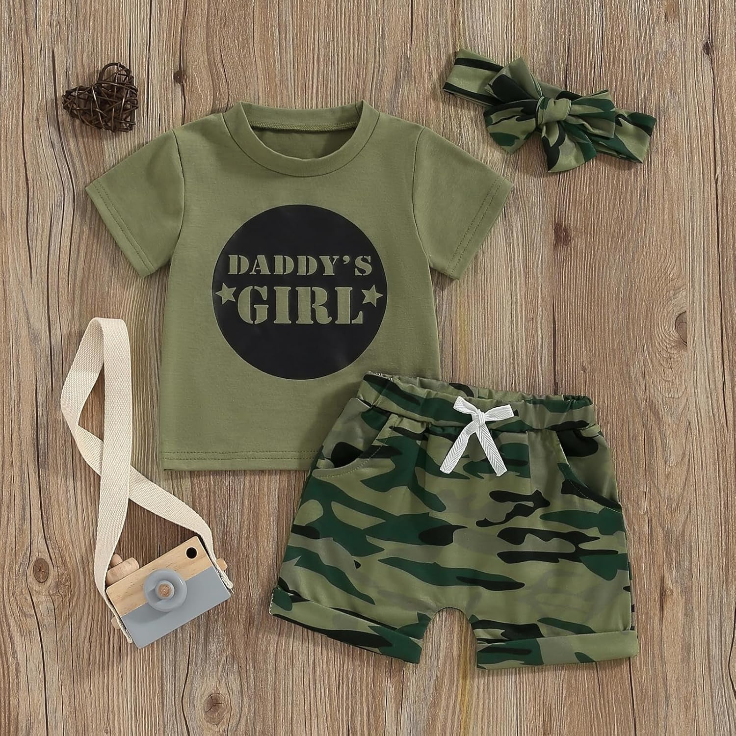Summer Toddler Girl Clothes Baby Outfits Daddy'S Girl Short Sleeve T-Shirt Tops Camouflage Shorts Set for 2T 3T 4T
