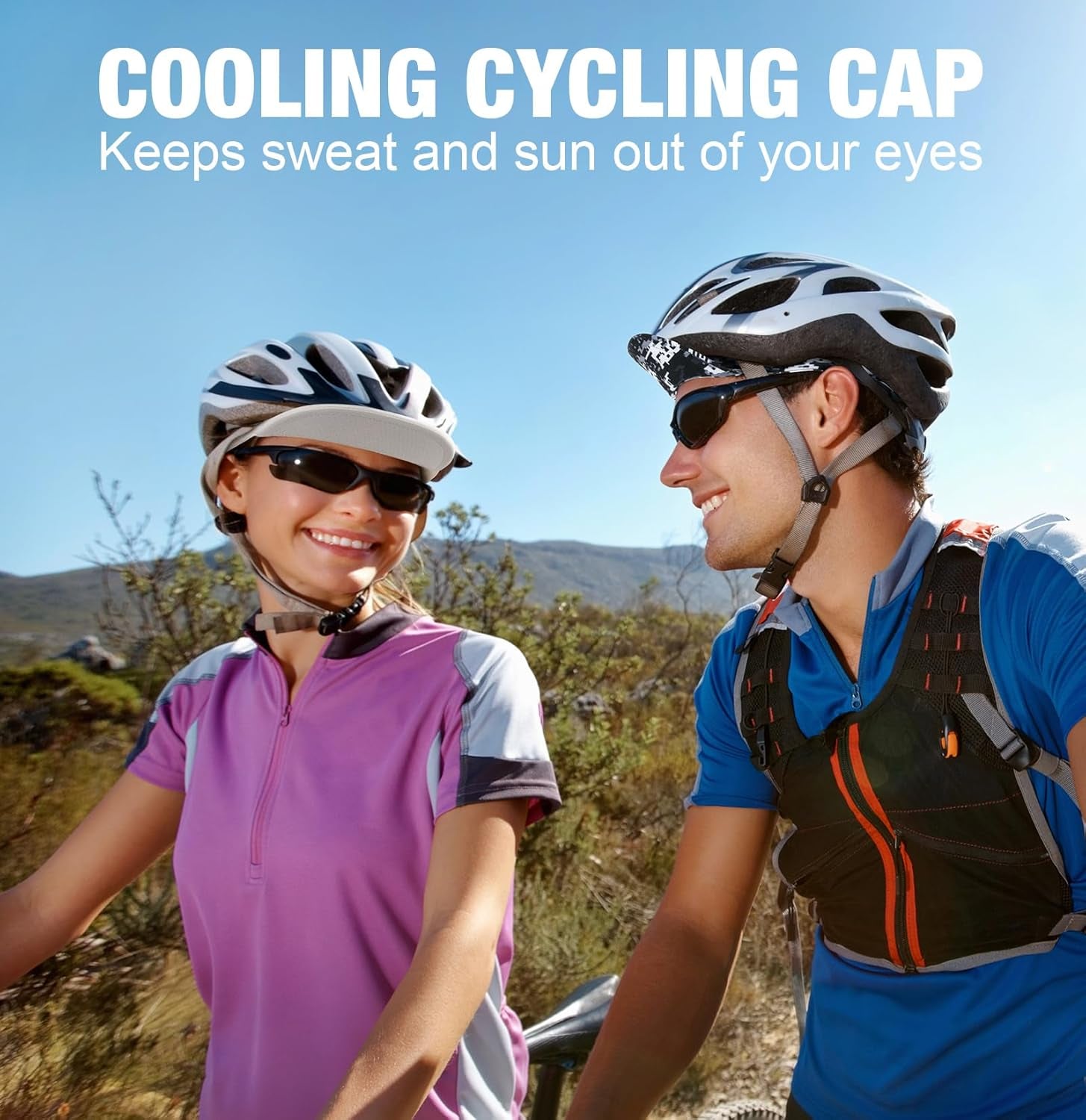 Cycling Cap, Cooling Skull Cap Helmet Liner with Sun Visor, Sun Protection Running Bike Cap for Men Women under Helmet
