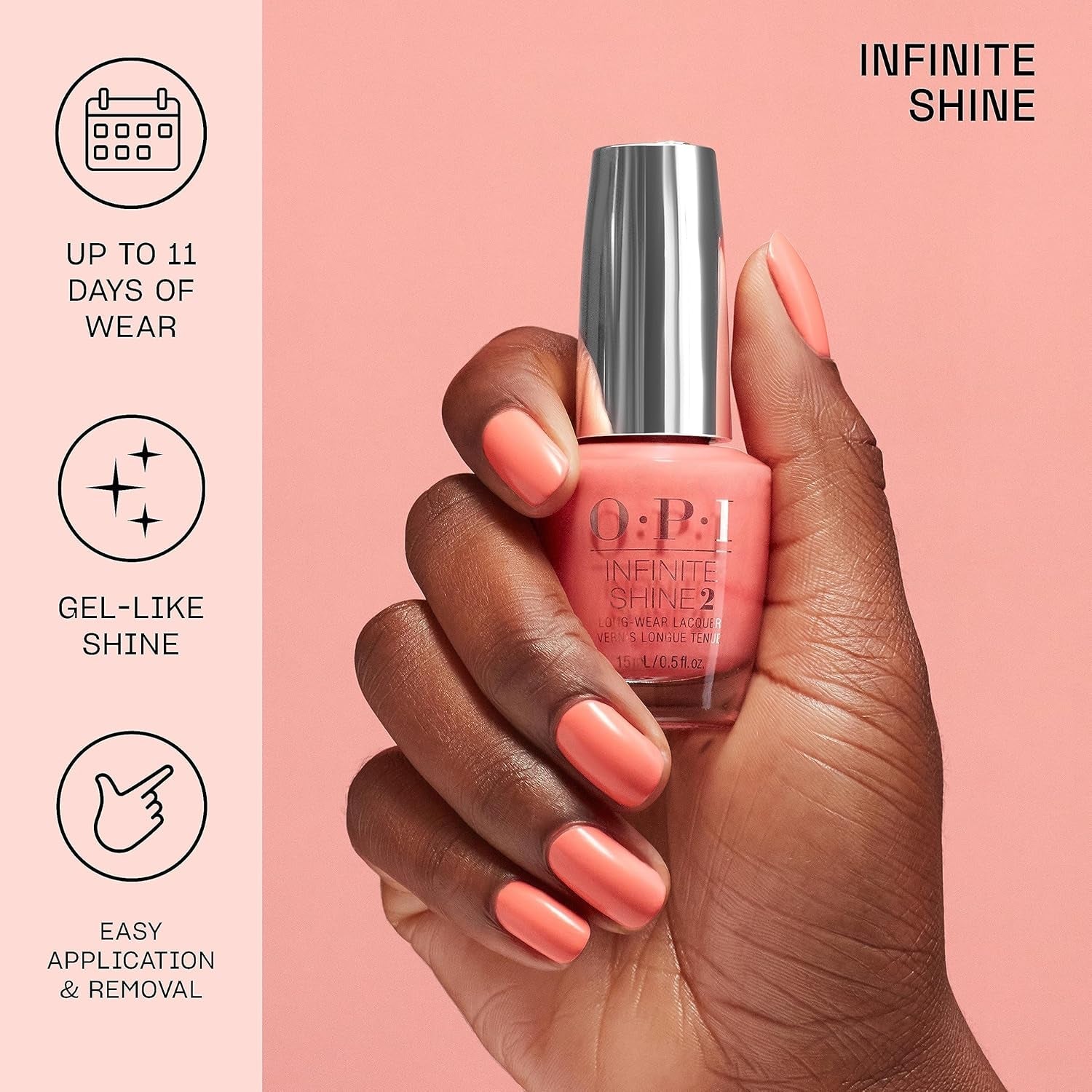 OPI Infinite Shine 2 Long-Wear Nail Lacquer, Sheer Soft Hint of Pink Crème Finish Nude Nail Polish, up to 11 Days of Wear, Chip Resistant & Fast Drying Gel-Like Polish, Bubble Bath, 0.5 Fl Oz