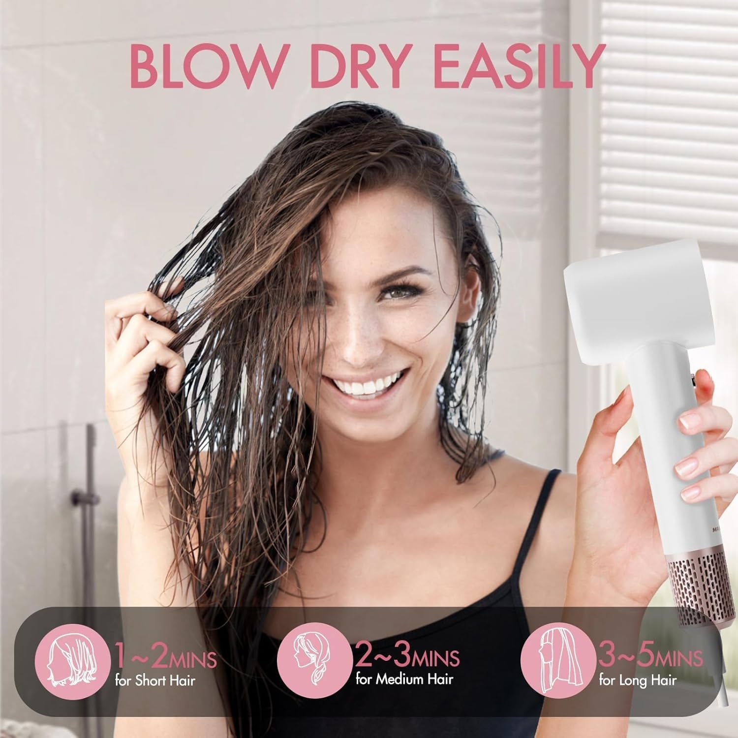 Negative Ionic High Speed Hair Dryer, Professional Brushless Blow Dryer for Fast Drying, 2 Speeds & 4 Temps Thermo-Control, Lightweight & Quiet Hairdryer for Home & Travel