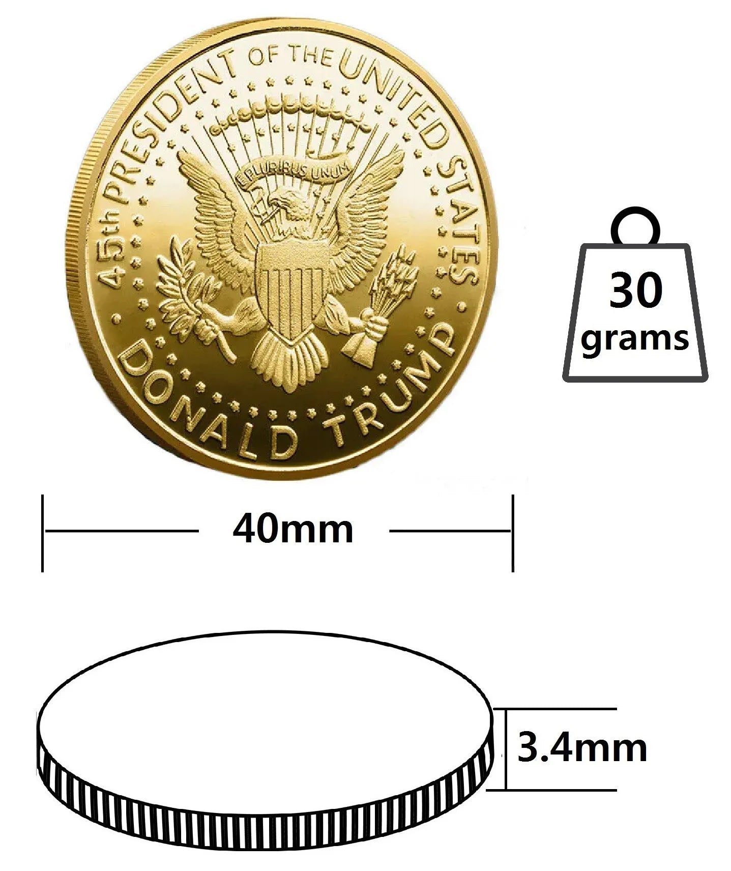 24K Gold-Plated Donald J. Trump 2019 President W/Display Case Masters Coins