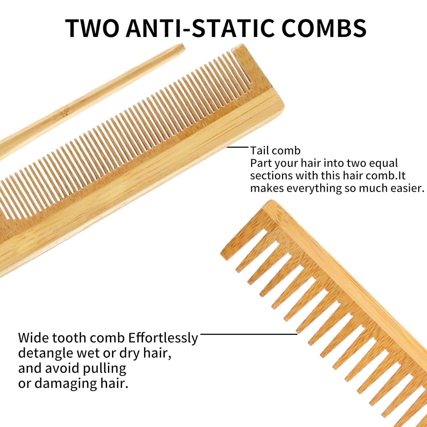4 PCS Bamboo Hair Brush Set with Natural Wooden Wide-Tooth and Tail Comb Big and Mini Paddle Detangling Hairbrush for Women Men Kids and Baby Thick Thin Curly Straight Dry