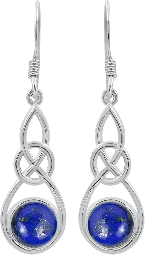 round Shaped Natural Gemstone Earrings for Women, Sterling Silver Celtic Knot Dangle Birthstone Earrings Jewelry Women'S Day Gifts for Mom Wife Sister