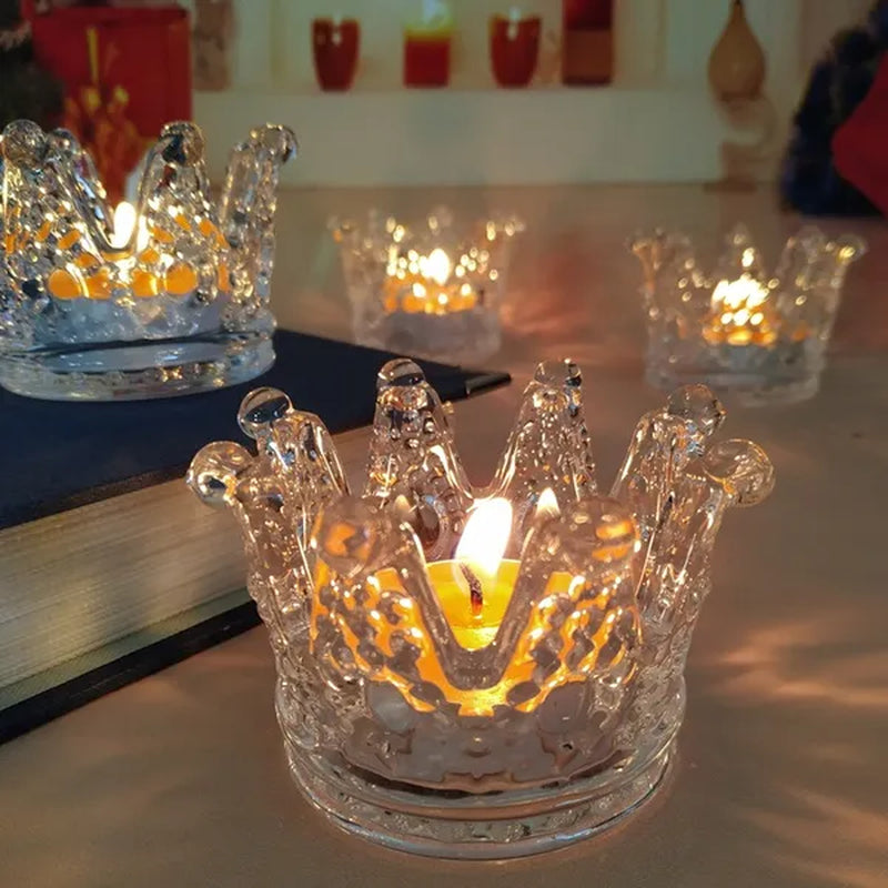 Crown Candlestick Candle Holder Transparent Glass Crystal Wedding Home Decor Big Tealight Candle Stand