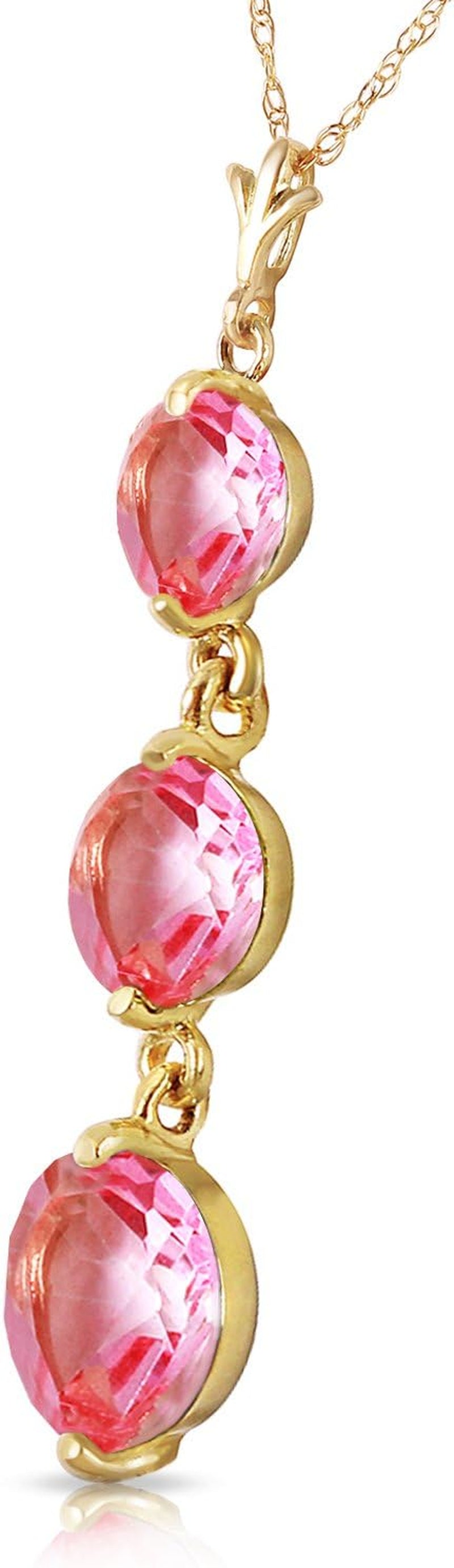 3.6 Carat 14K Solid Gold Necklace with Natural Pink Topaz Drop Pendant