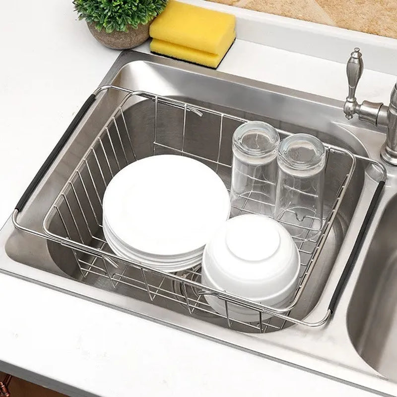 Kitchen Storage Organizer Dish Drainer Drying Rack Sink Holder Tray For Plates Bowl Cup Tableware Shelf Basket Adjustable Stainless Steel Dish Rack Drainer