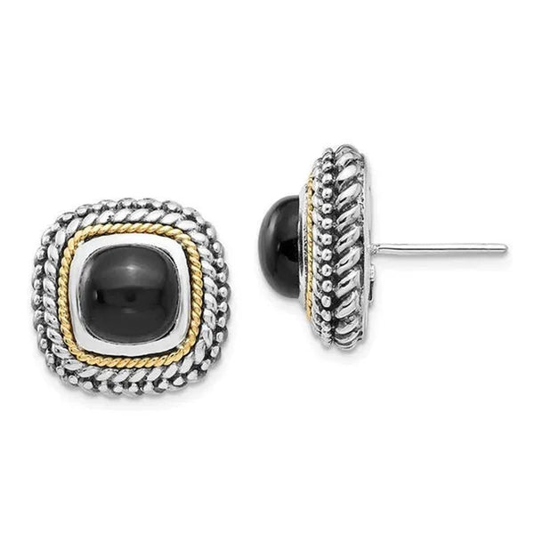 Shey Couture QTC1022 Sterling Silver with 14K Gold Cabochon Onyx Post Earrings