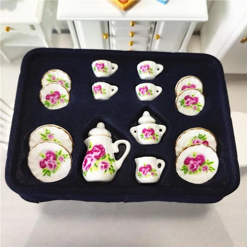 Mini Ceramics Tableware Tea Set with Cups Toy Doll House Accessories Ceramics Miniatures Scene 1:12 /1:16 Kids Toy