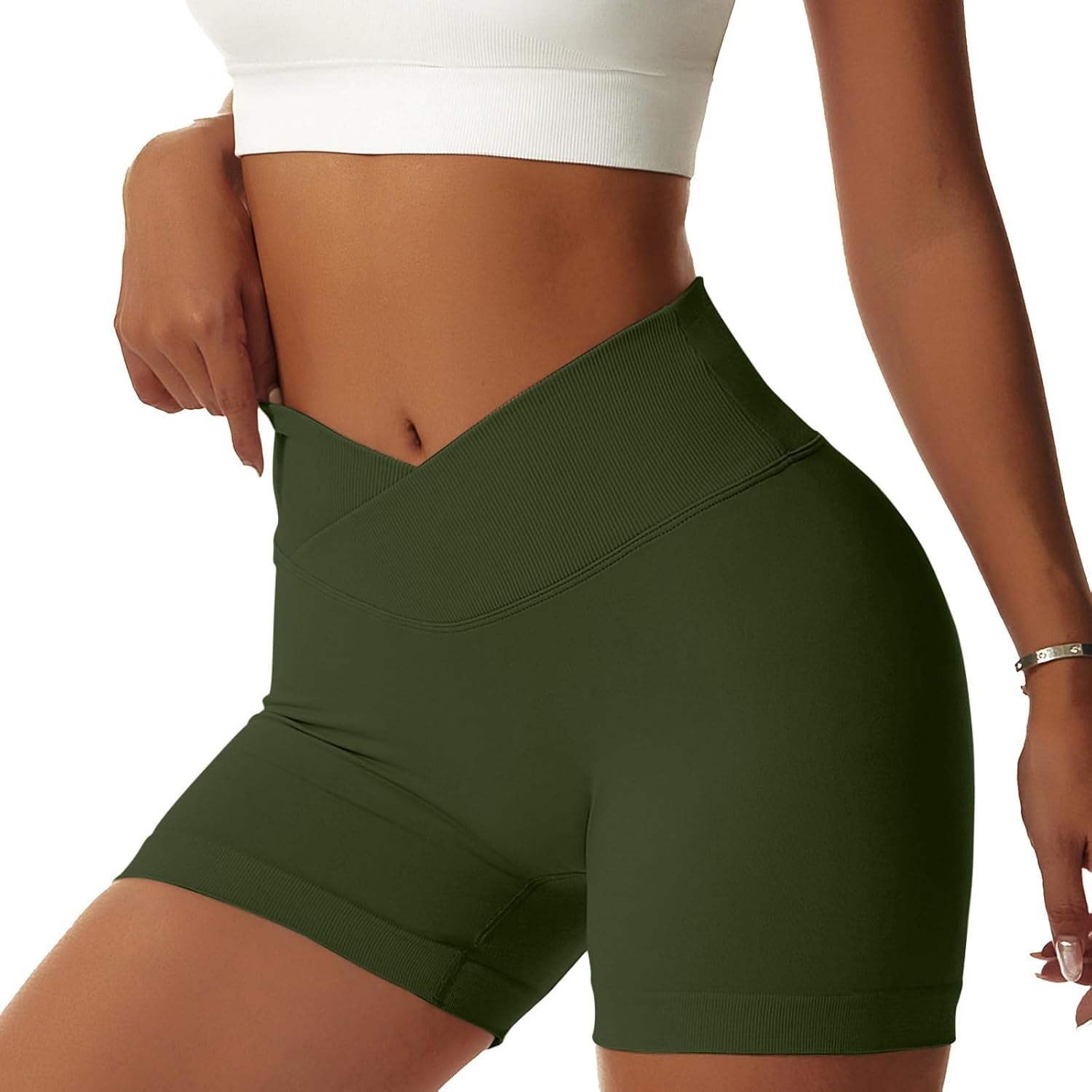 Women'S Workout Gym Shorts Booty V Cross Spandex Yoga Biker Shorts Scrunch Butt High Waisted Athletic Leggings