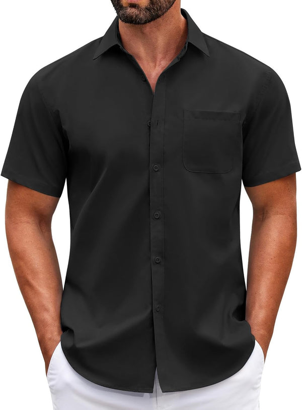 Mens Short Sleeve Casual Button down Shirts Summer Untucked Dress Shirts with Pocket