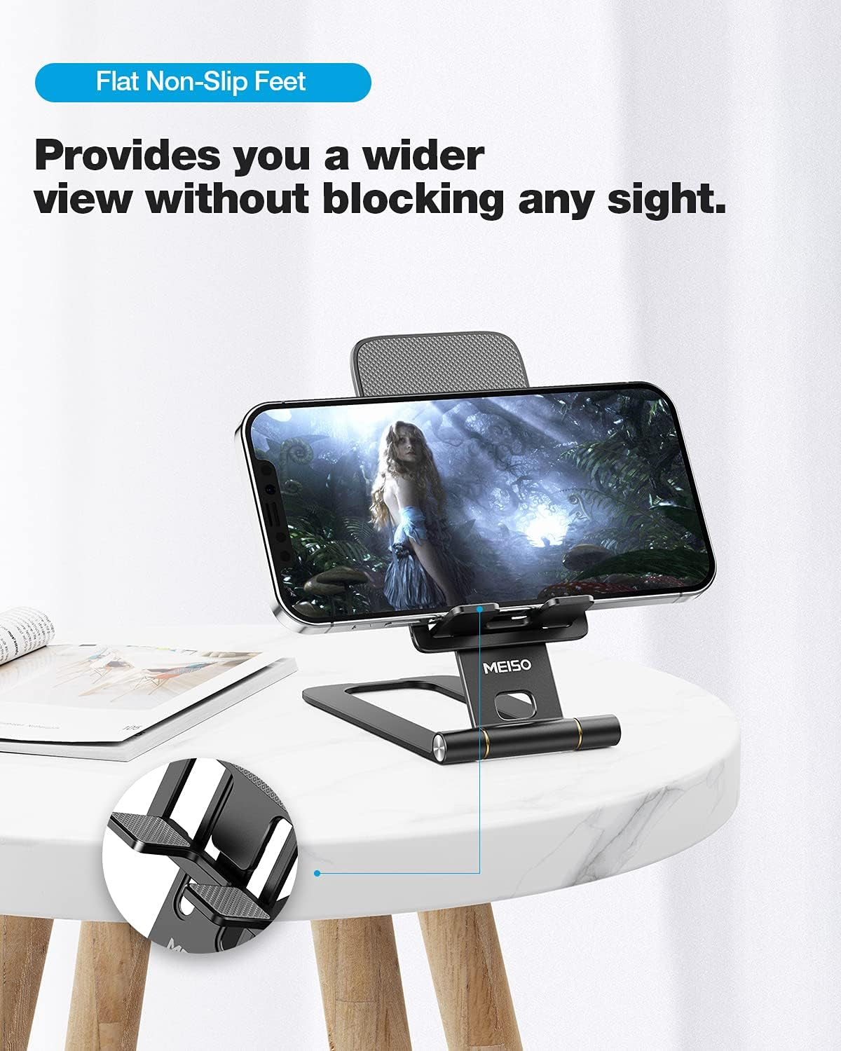 Foldable Aluminum Desktop Phone Stand, Portable Phone Stand, Adjustable Height Phone Holder, Cellphone Cradle Compatible with Iphone Pro/Max/Mini, Samsung Galaxy, Pixel Smartphone