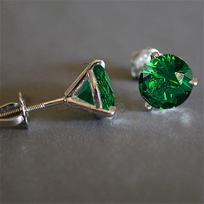925 Sterling Silver 1 Ct round Cut Chic Tsavorite Sapphire Stud Earrings Anniversary Birthstone Ear Studs Dainty Wedding Jewelry