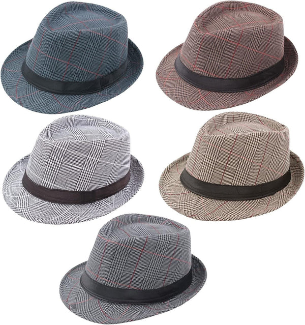 5 Pack Short Brim Fedora Classic Summer Beach Sun Hat Panama Cap for Men Women